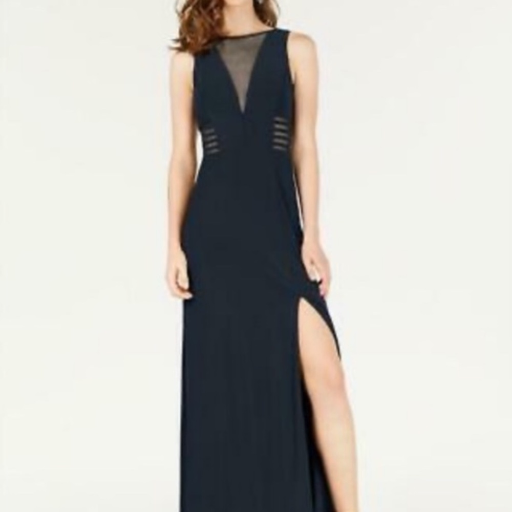 Morgan & Co Long Formal Strap Dress w/ Mesh